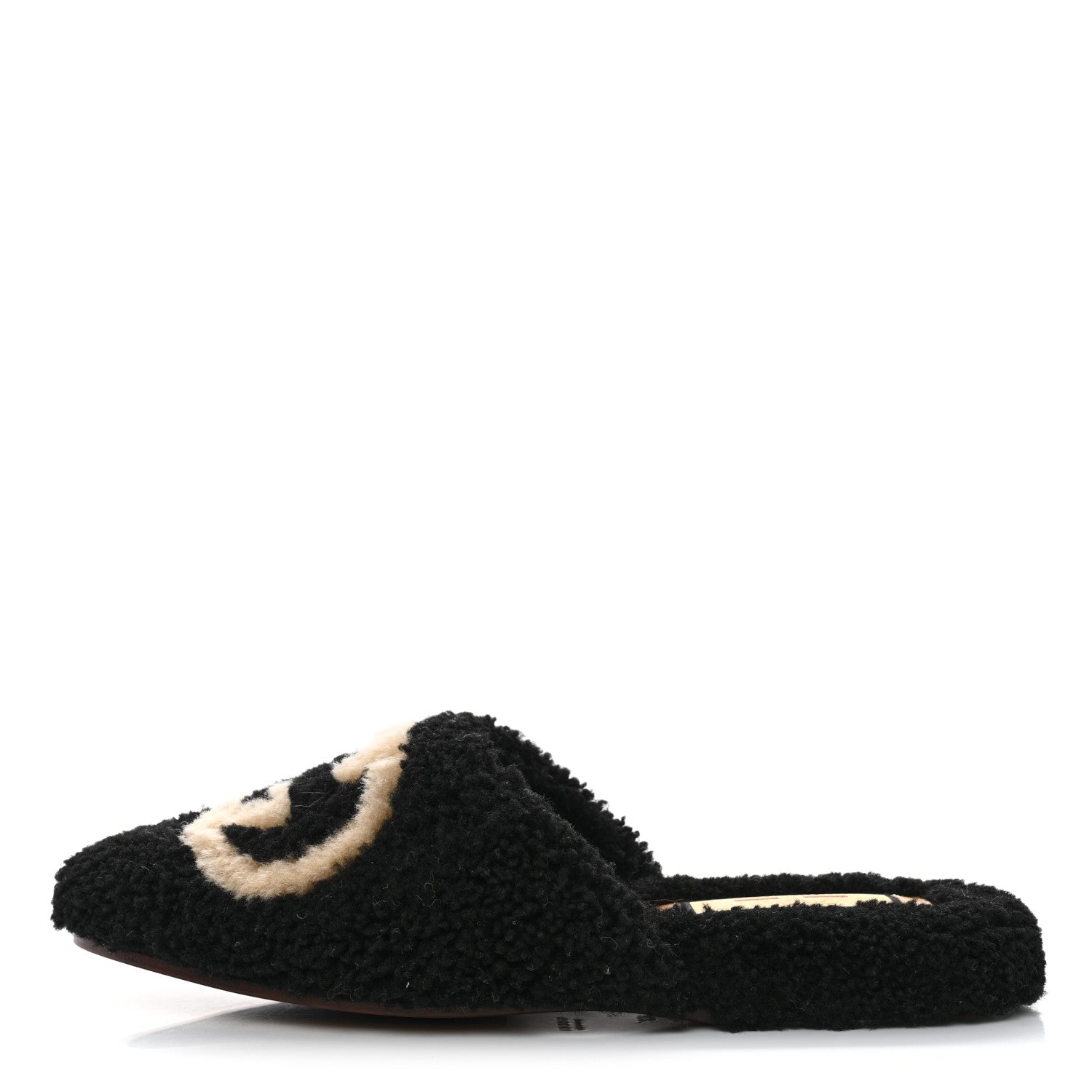 Gucci Faux Shearling Interlocking G Womens Eileen Slippers 36.5 Butterscotch Black 1 of 8