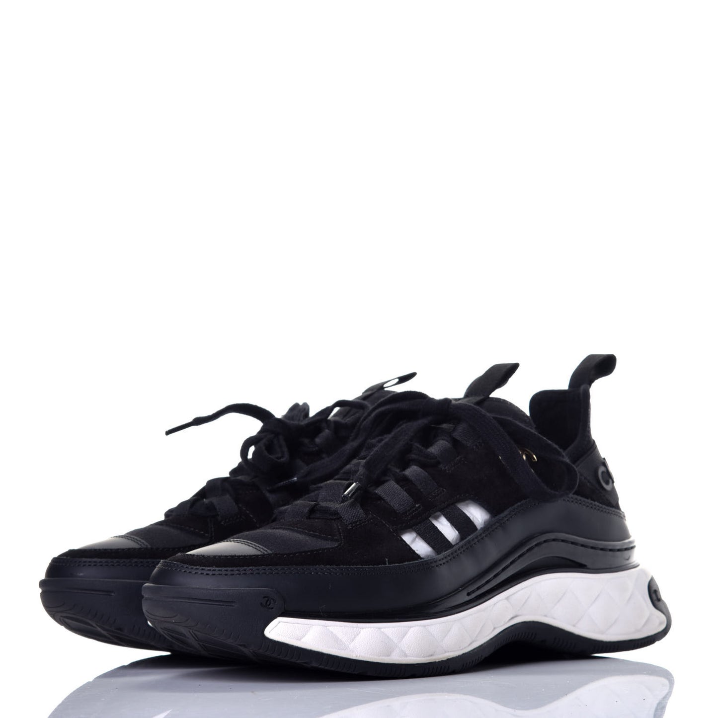 Velvet Calfskin Mixed Fibers CC Sneakers 37.5 Black