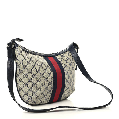 Gucci GG Supreme Monogram Textured Dollar Calfskin Web Small Ophidia Half Moon Hobo Beige Blue 3 of 10