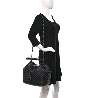 Chanel Deerskin Chevron Large CC Chain Bucket Drawstring Bag Black 2 of 17