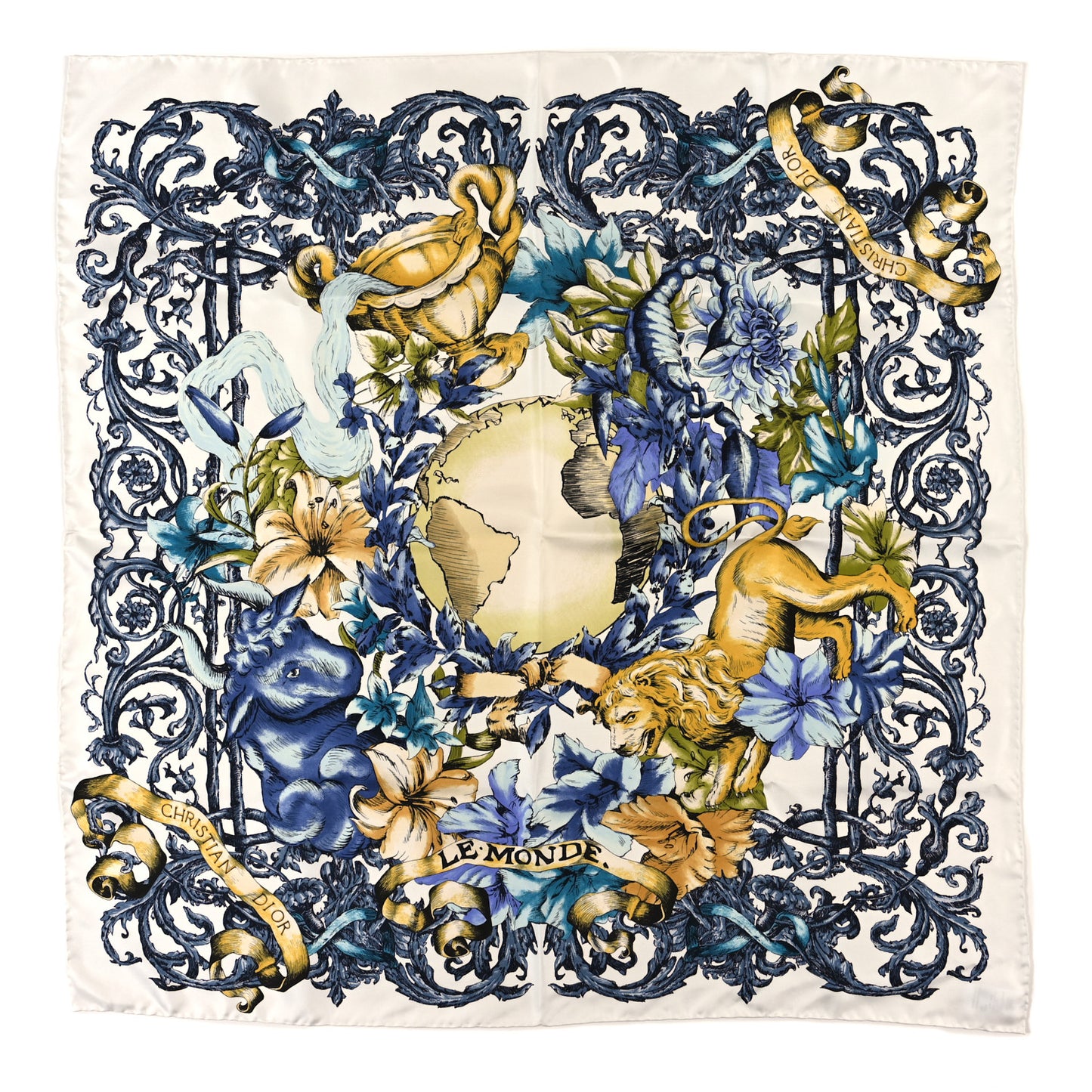 Silk Le Monde 90 Square Scarf White Multicolor