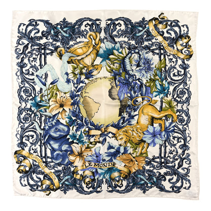 Christian Dior Silk Le Monde 90 Square Scarf White Multicolor 1 of 3