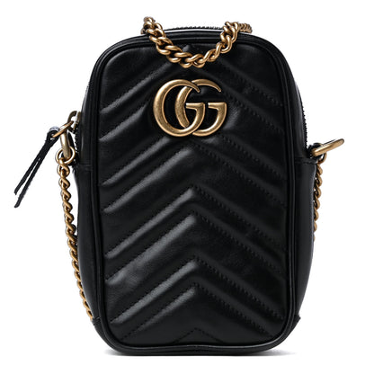 Gucci Calfskin Matelasse Mini GG Marmont Crossbody Bag Black 1 of 4