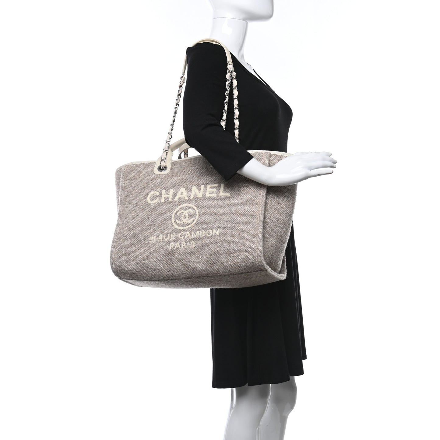 Mixed Fibers Calfskin Medium Deauville Tote Light Grey
