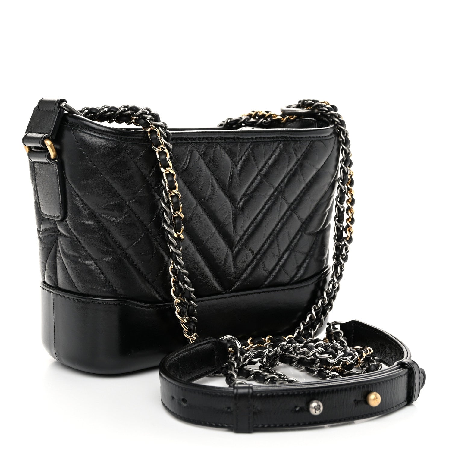 Chanel Aged Calfskin Chevron Quilted Small Gabrielle Hobo Black 3 of 9