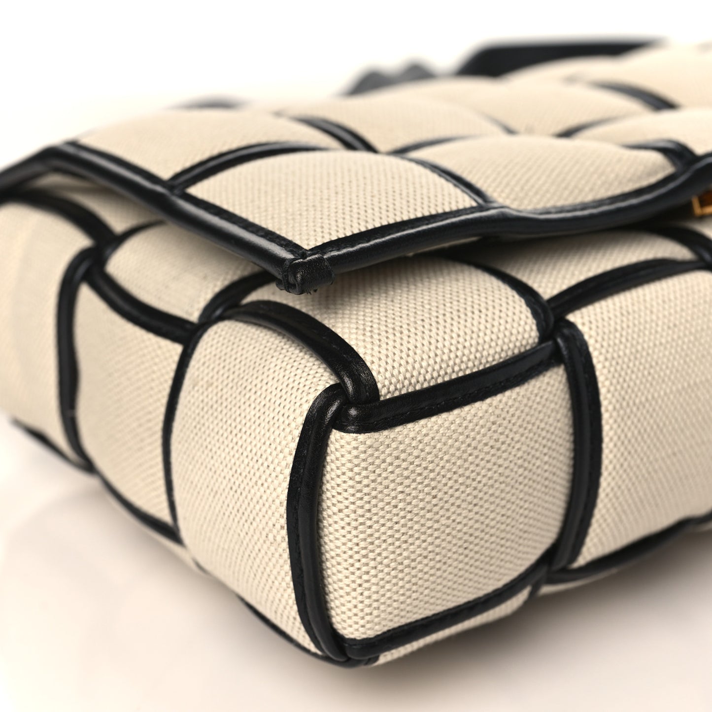 Canvas Intrecciato Padded Cassette Crossbody Bag Natural Black
