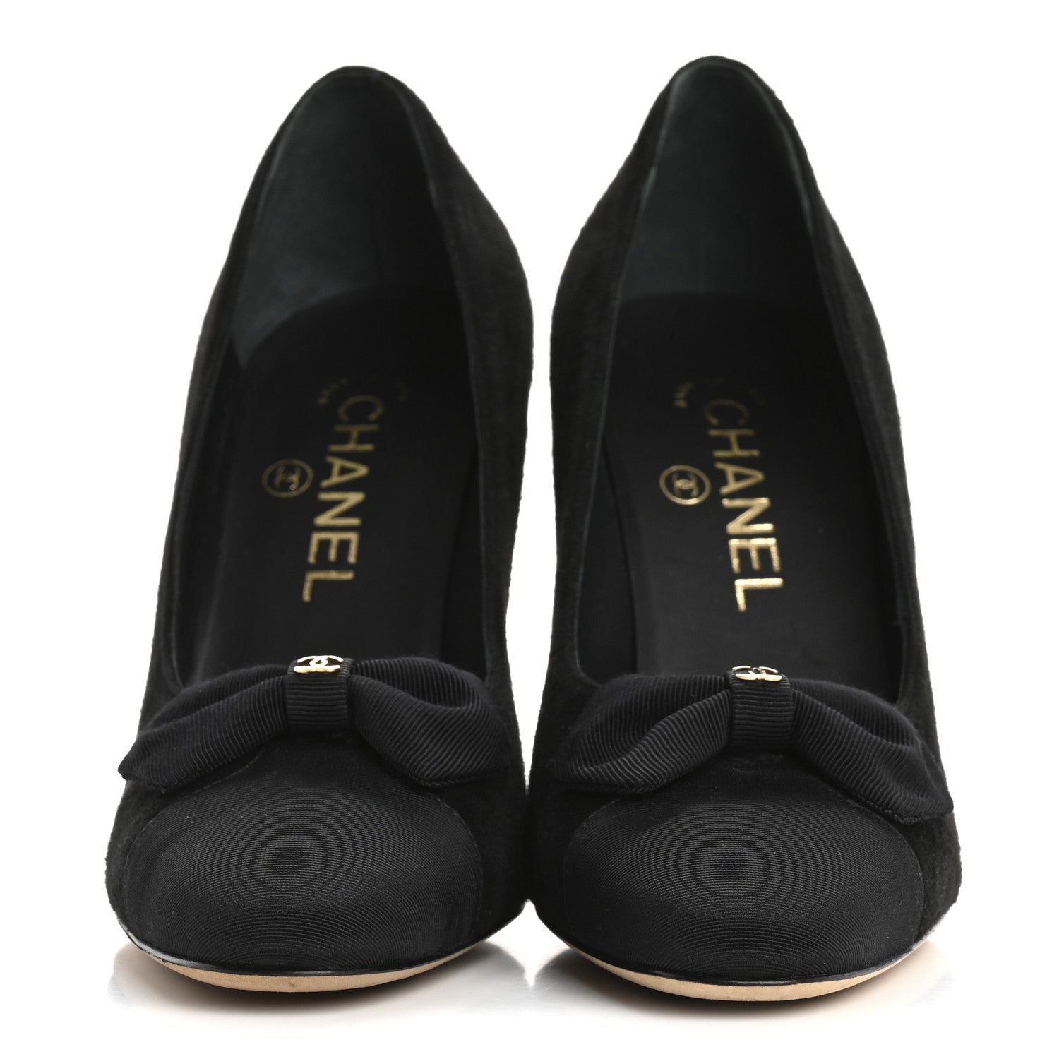 Chanel Suede Grosgrain Cap Toe CC Pumps 38 Black 3 of 11