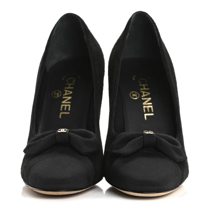 Chanel Suede Grosgrain Cap Toe CC Pumps 38 Black 3 of 11