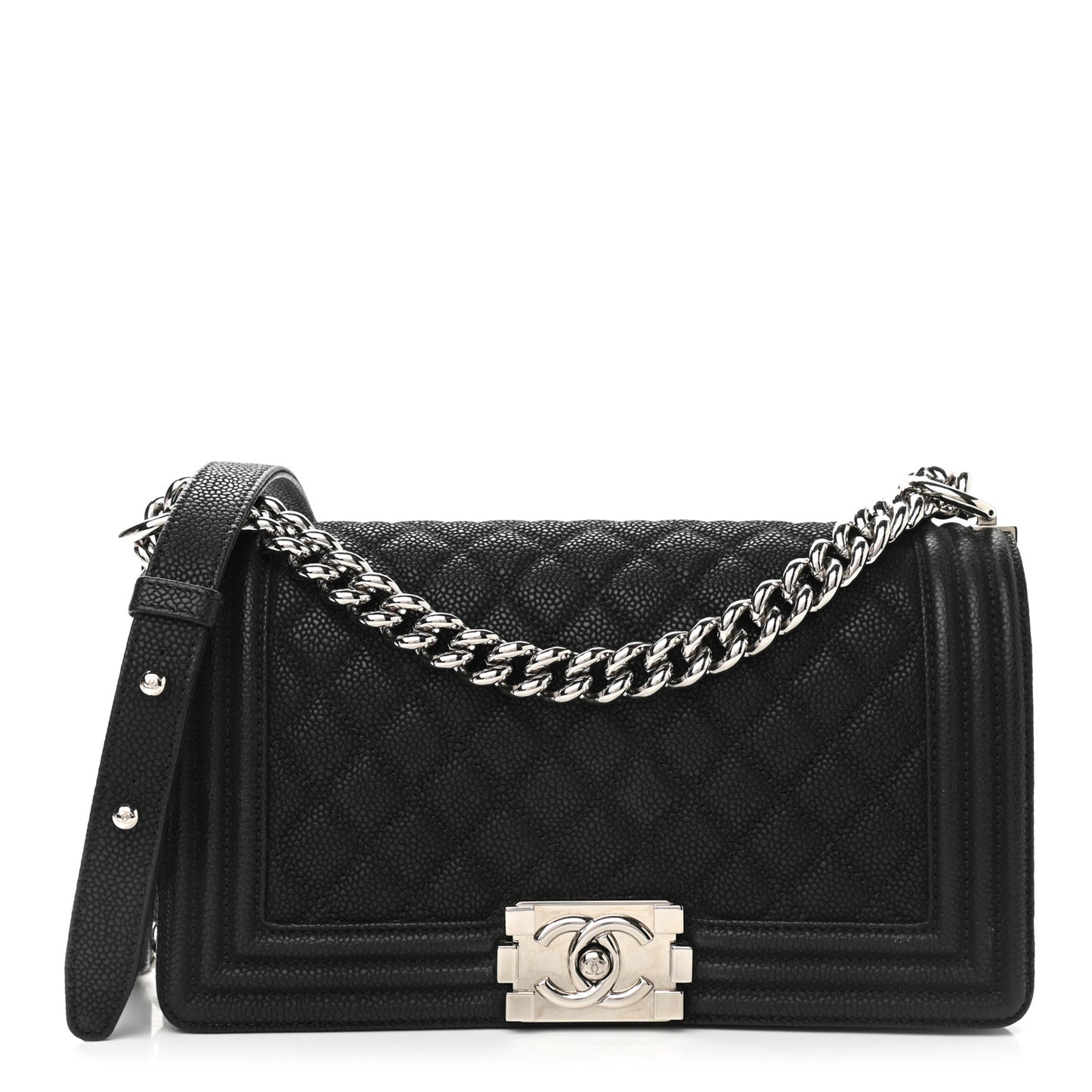 Iridescent Calfskin Quilted Medium Boy Flap Black