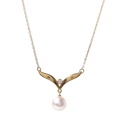 Mikimoto 18K Yellow Gold Diamond Akoya Pearl 7mm Pendant Necklace 4 of 7
