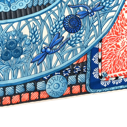 Hermes Cashmere Silk Parures De Samourais Shawl 140 Caban Bleu Ciel Saumon 2 of 3