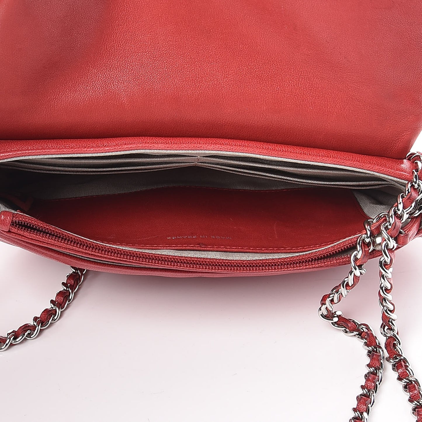 Lambskin Half Moon Wallet On Chain WOC Red