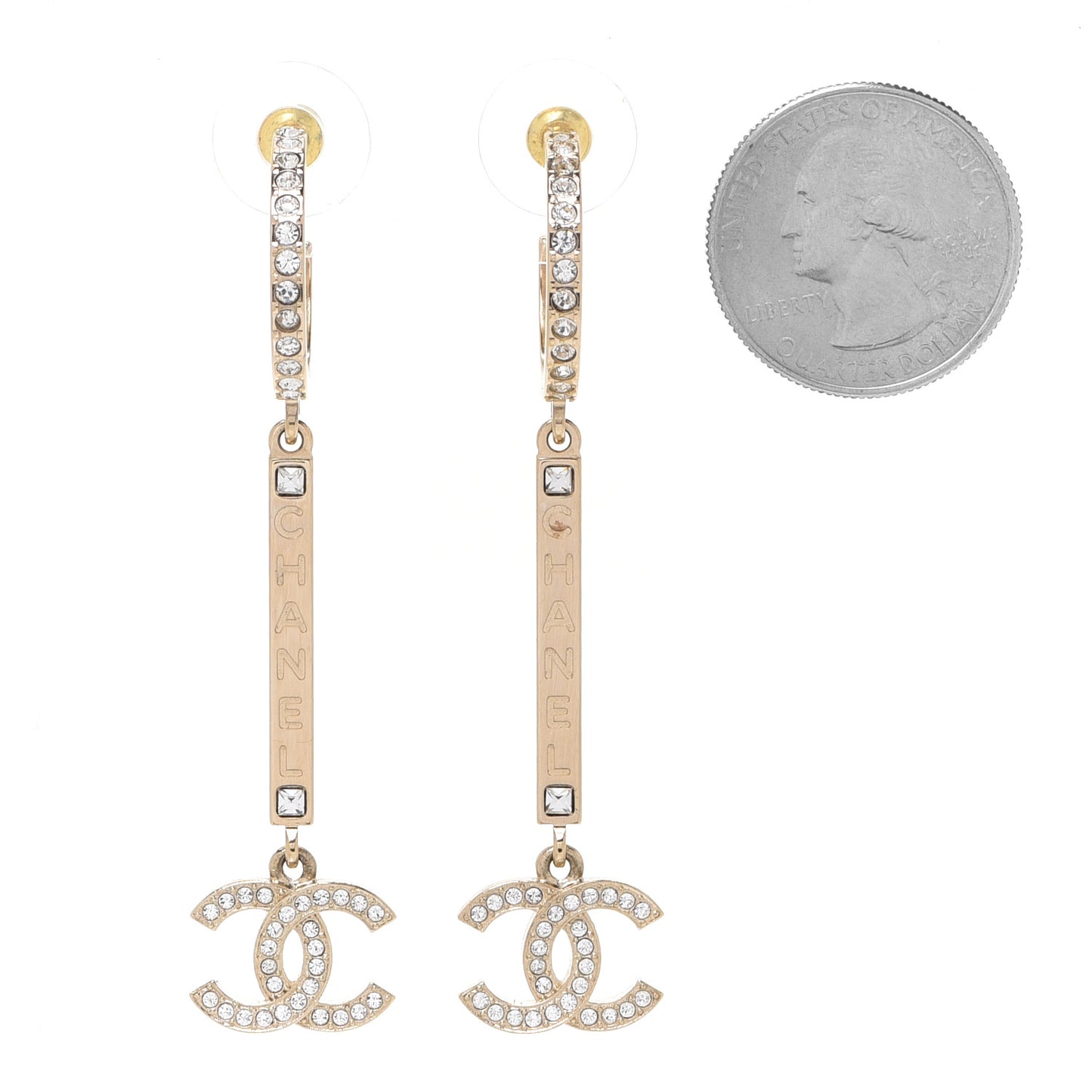 Crystal Lock Symbols Logo CC Hoop Drop Earrings Gold