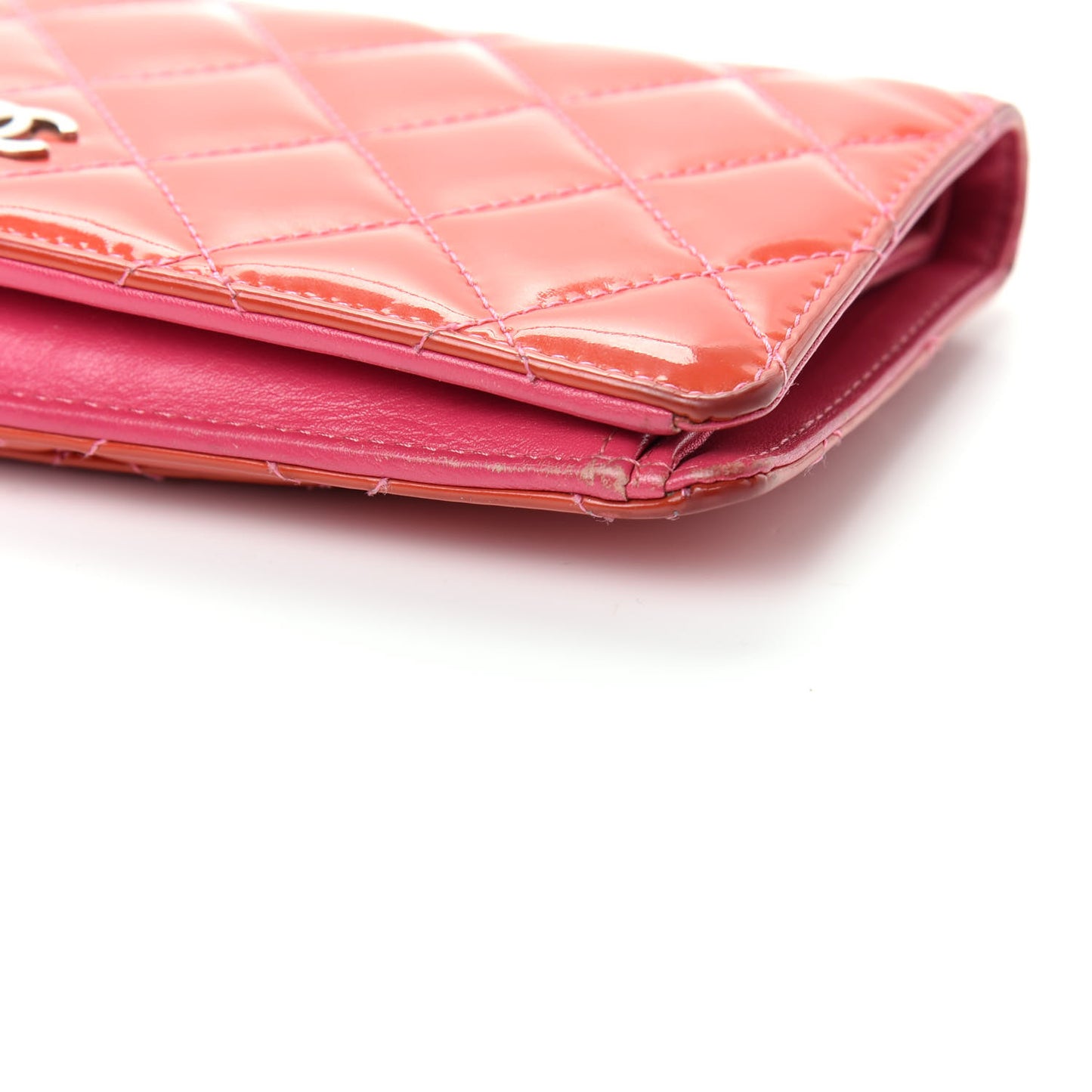 Patent Calfskin Quilted Yen Wallet Dark Pink