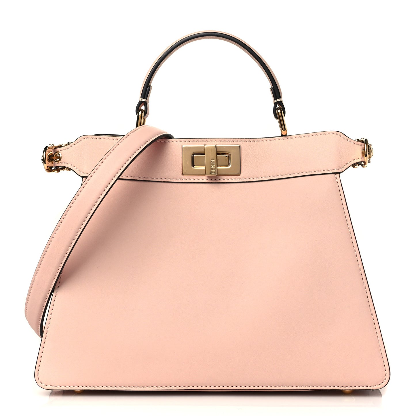 X VERSACE Vitello Seta Nappa Fendace FF Baroque Small Peekaboo I SEE U Satchel Rosa Confetto White Gold