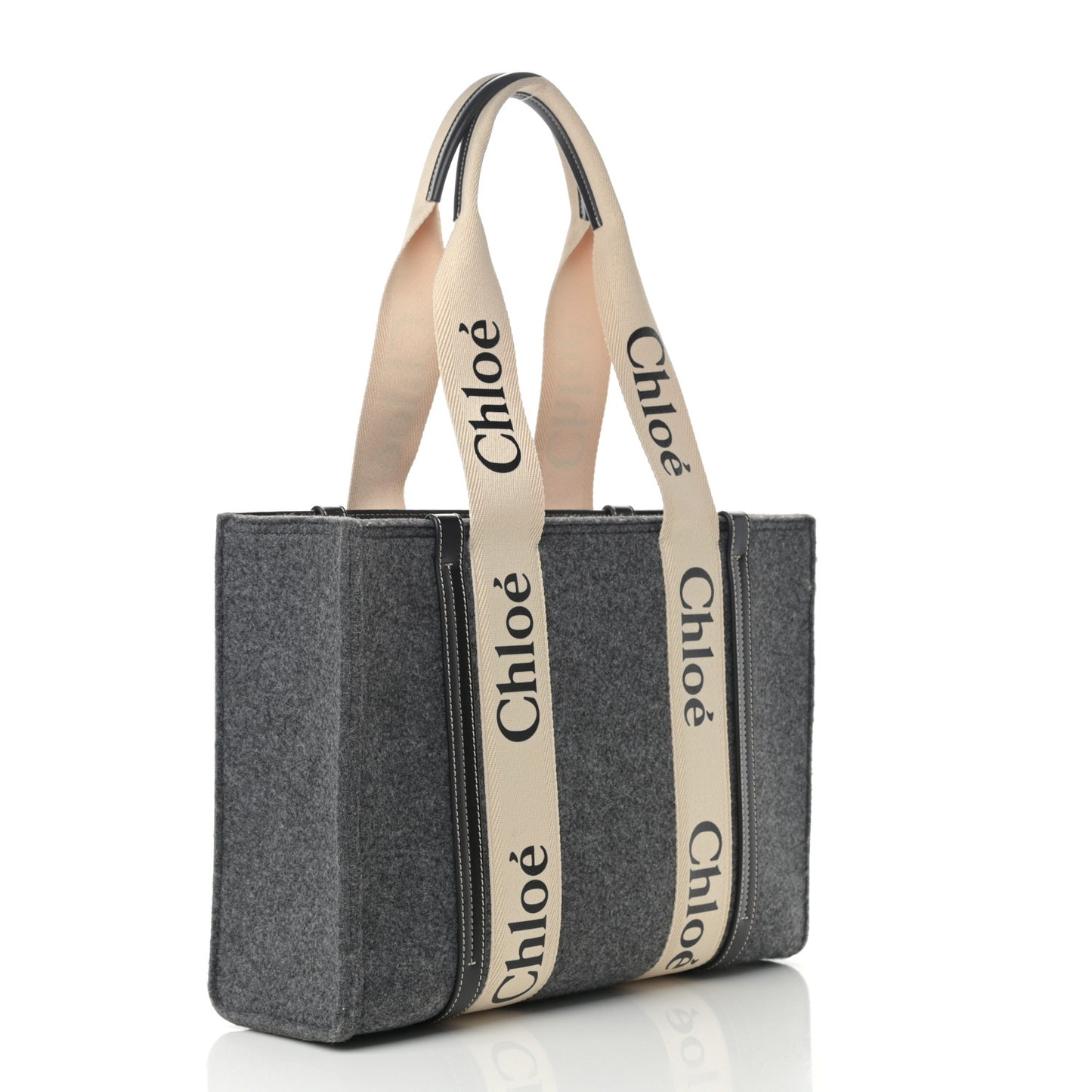 Felt Shiny Calfskin Medium Woody Ribbon Tote Cashmere Gray