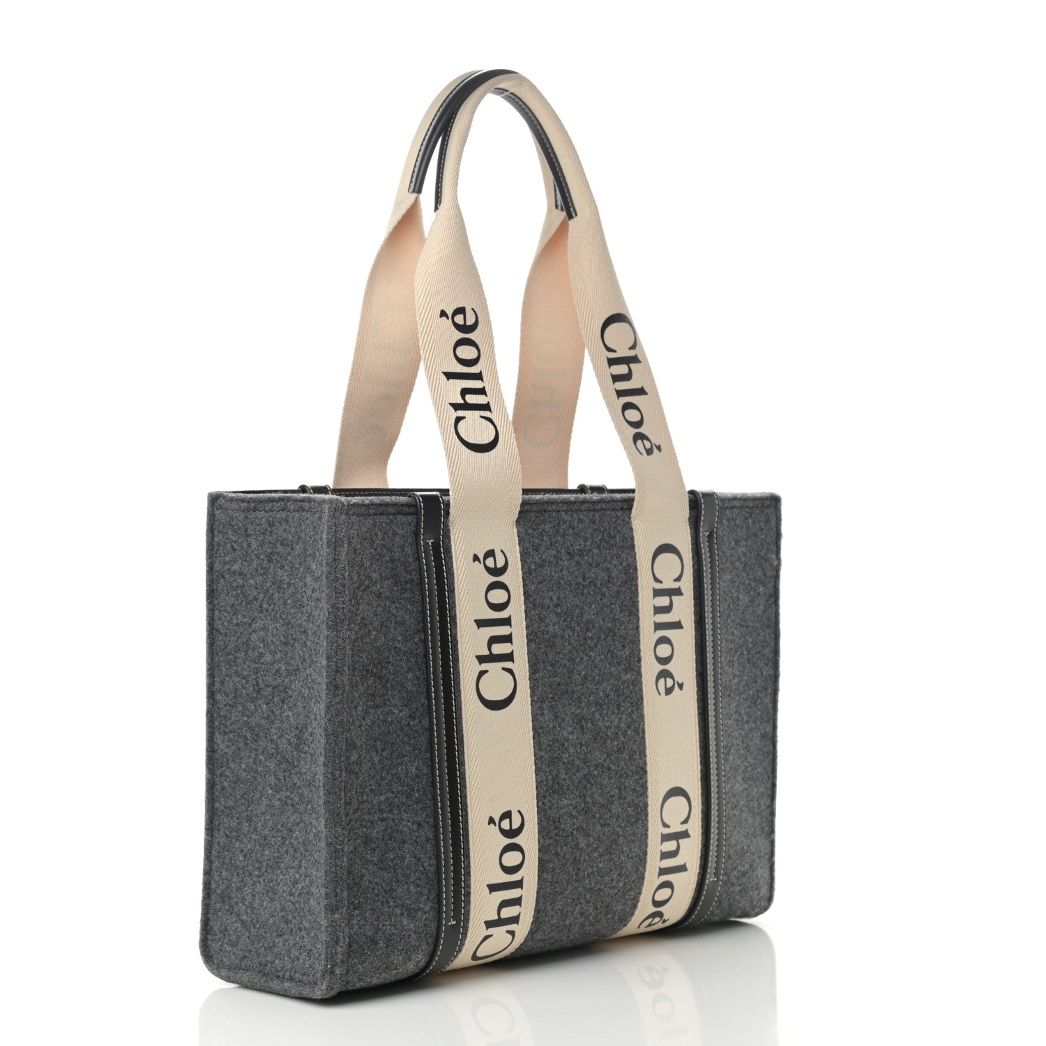Chloe Felt Shiny Calfskin Medium Woody Ribbon Tote Cashmere Gray 3 of 13