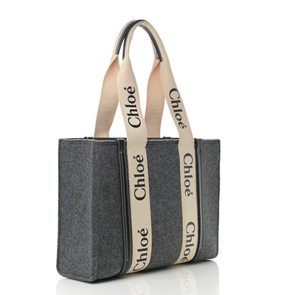 Chloe Felt Shiny Calfskin Medium Woody Ribbon Tote Cashmere Gray 3 of 13