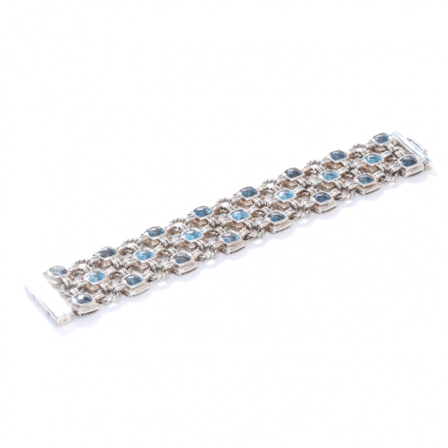 Sterling Silver Blue Topaz Renaissance 3 Row Bracelet