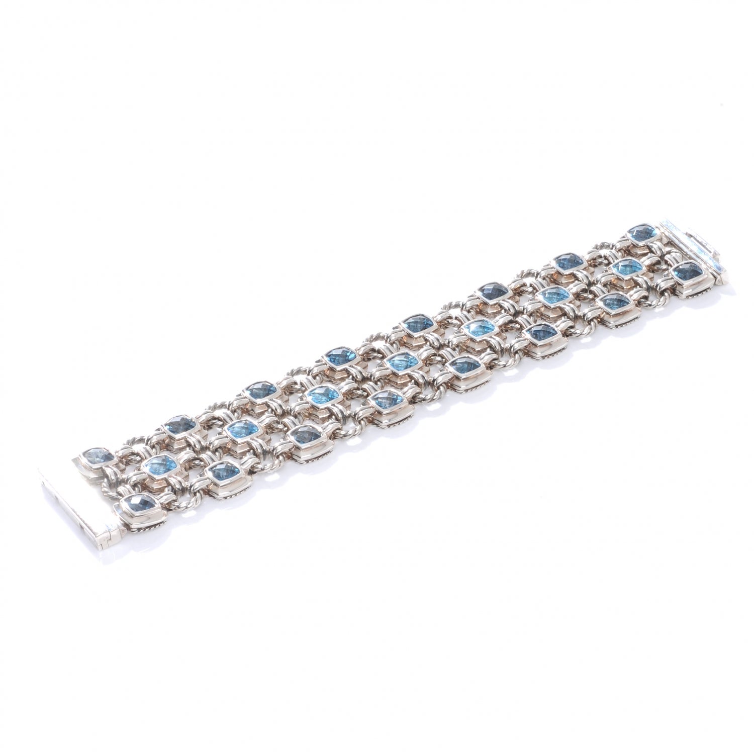 David Yurman Sterling Silver Blue Topaz Renaissance 3 Row Bracelet 1 of 6