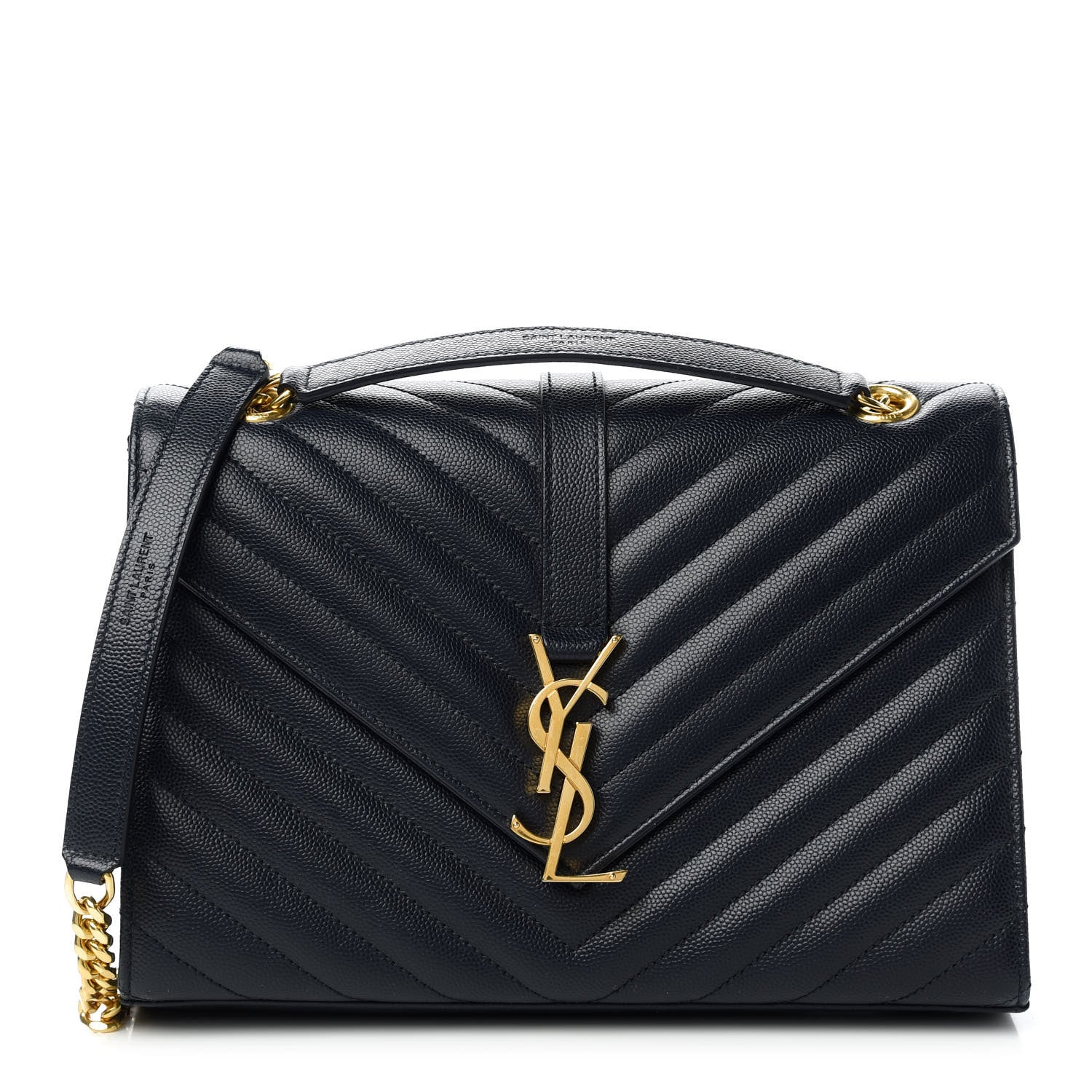 Saint Laurent Grain De Poudre Matelasse Chevron Medium Monogram Satchel Black 1 of 10