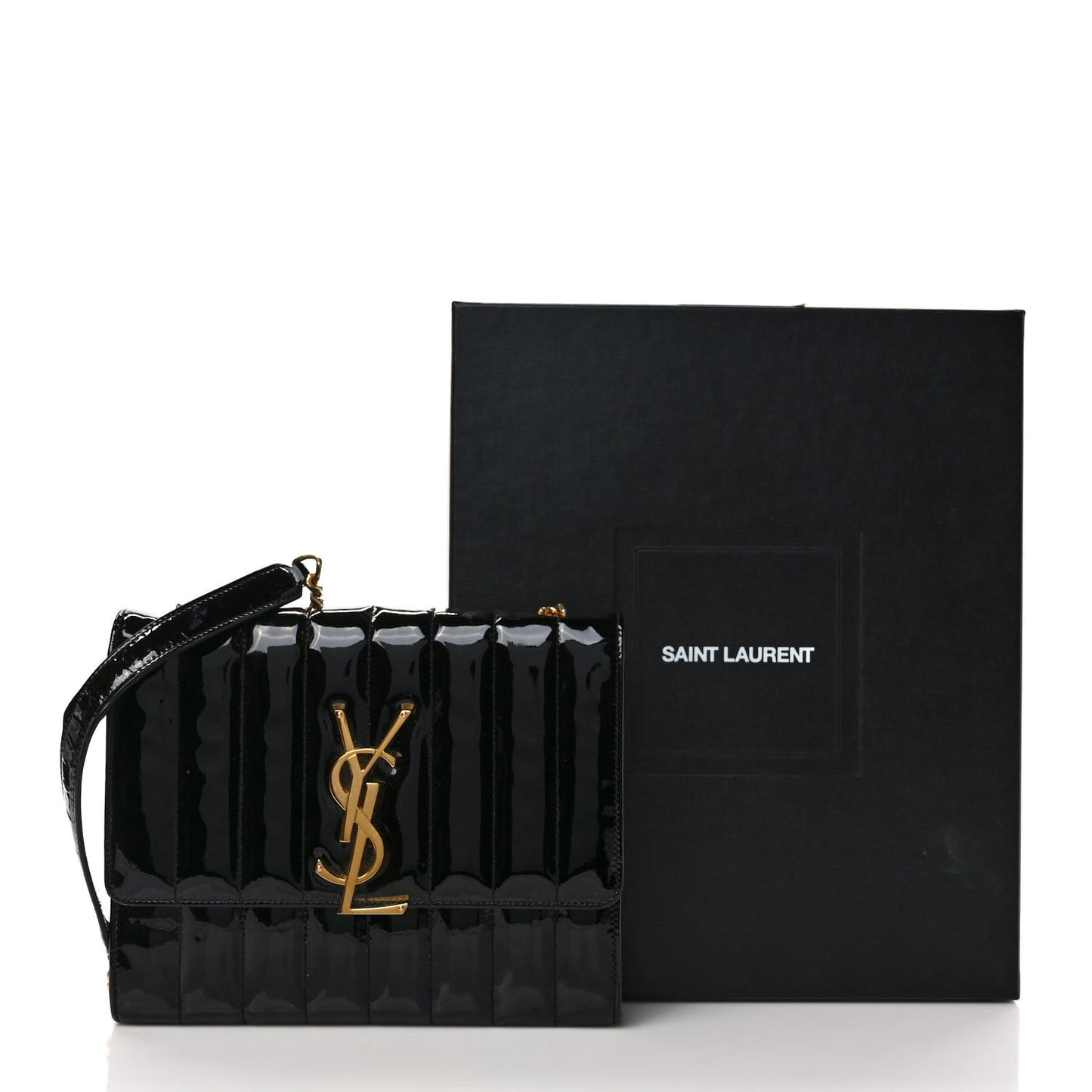 Patent Calfskin Matelasse Monogram Vicky Chain Wallet Black