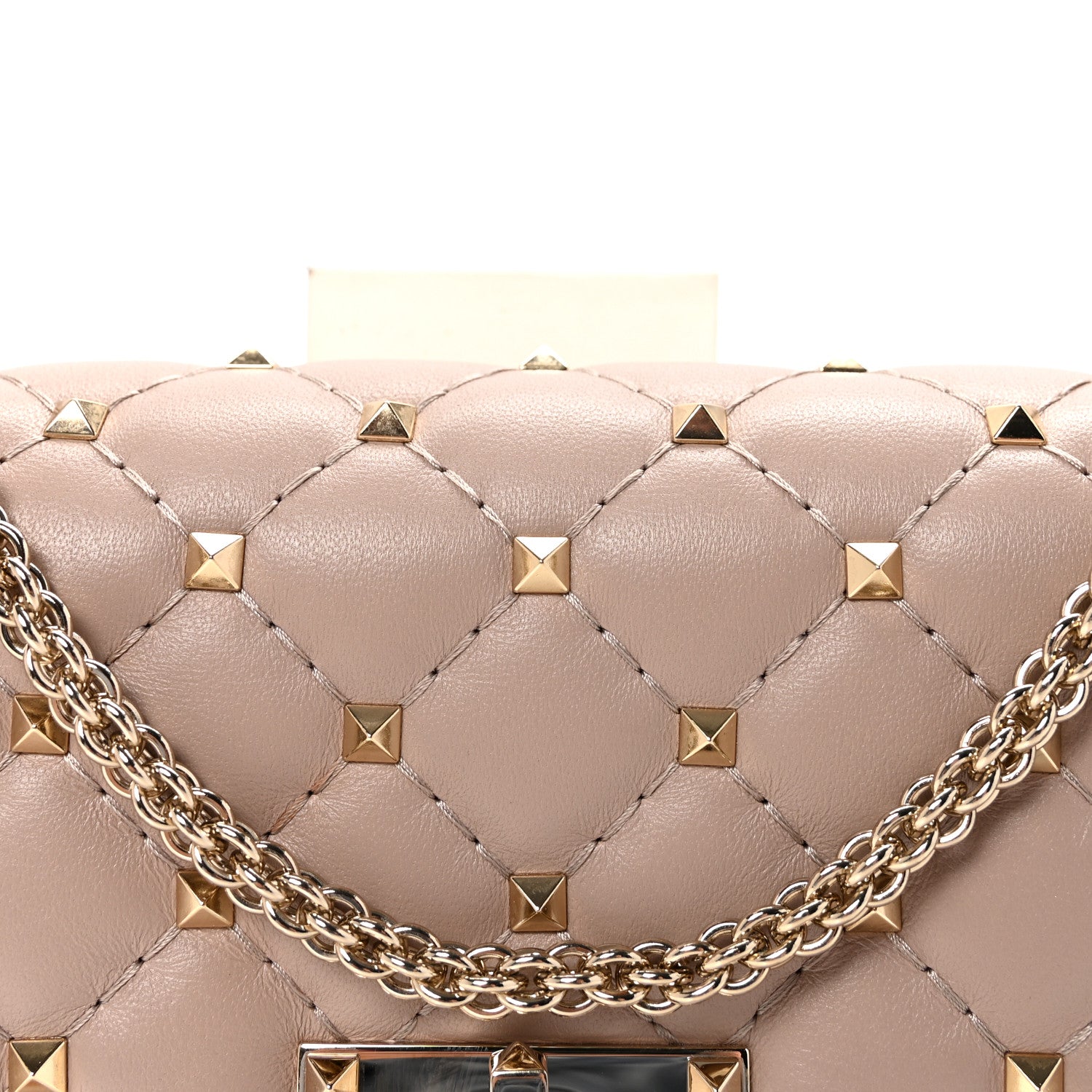 Valentino Garavani Lambskin Rockstud Spike Wallet on Chain Poudre 7 of 9
