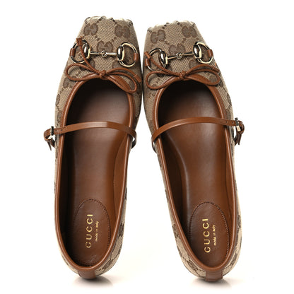 Gucci GG Monogram Horsebit Bow Ballet Flats 35.5 Beige Ebony Sundial 2 of 10