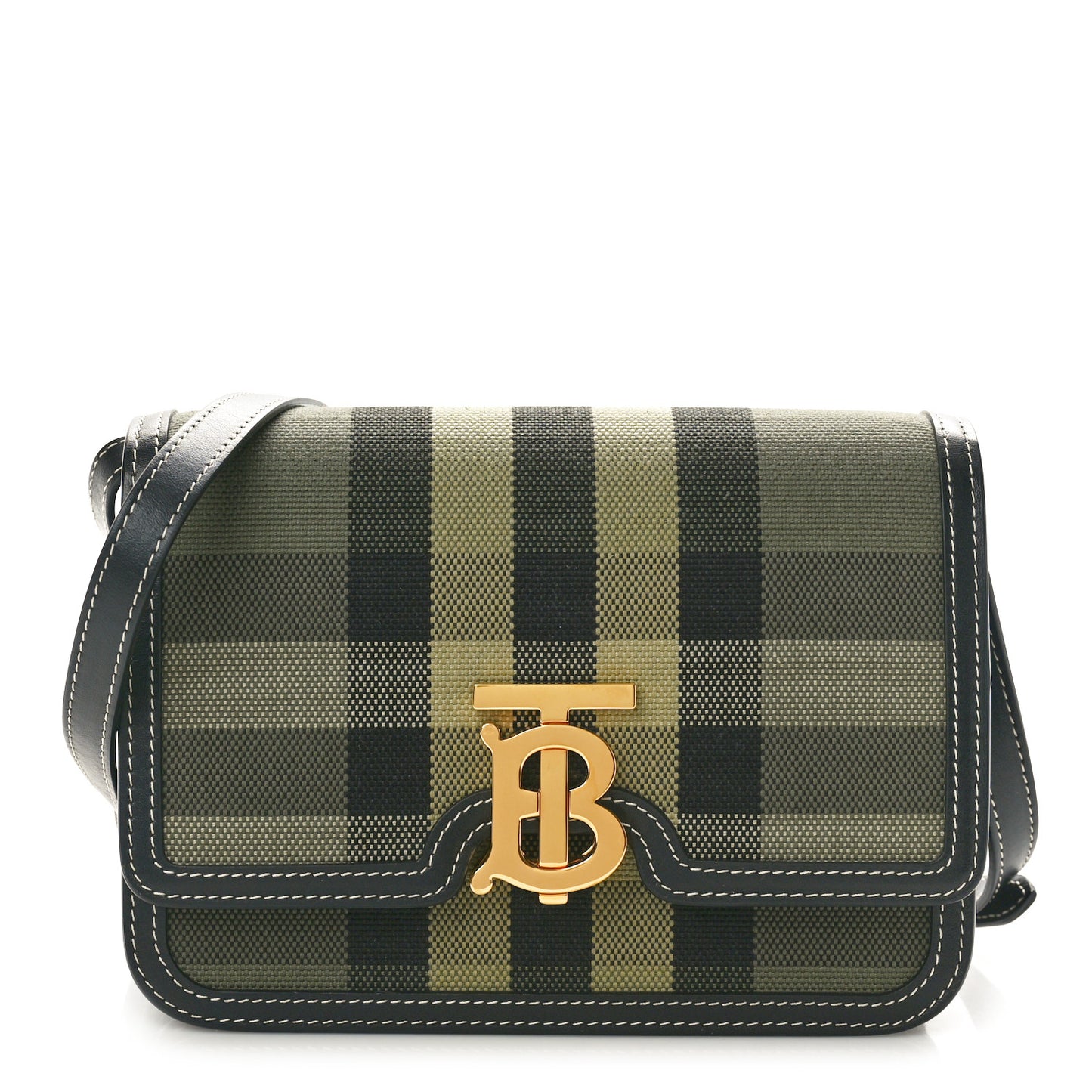 Calfskin Giant Check Print Small TB Bag Military Green