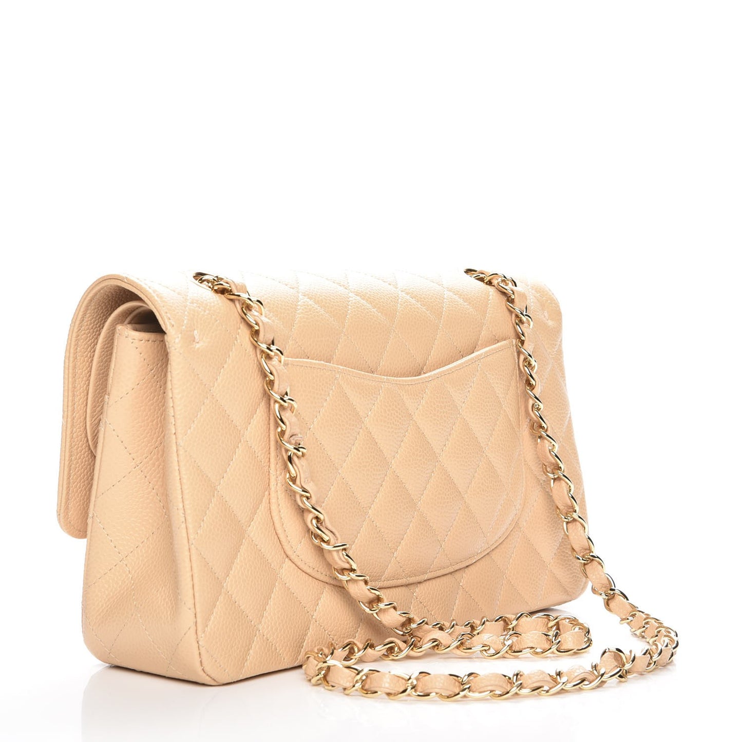 Caviar Quilted Medium Double Flap Beige Clair