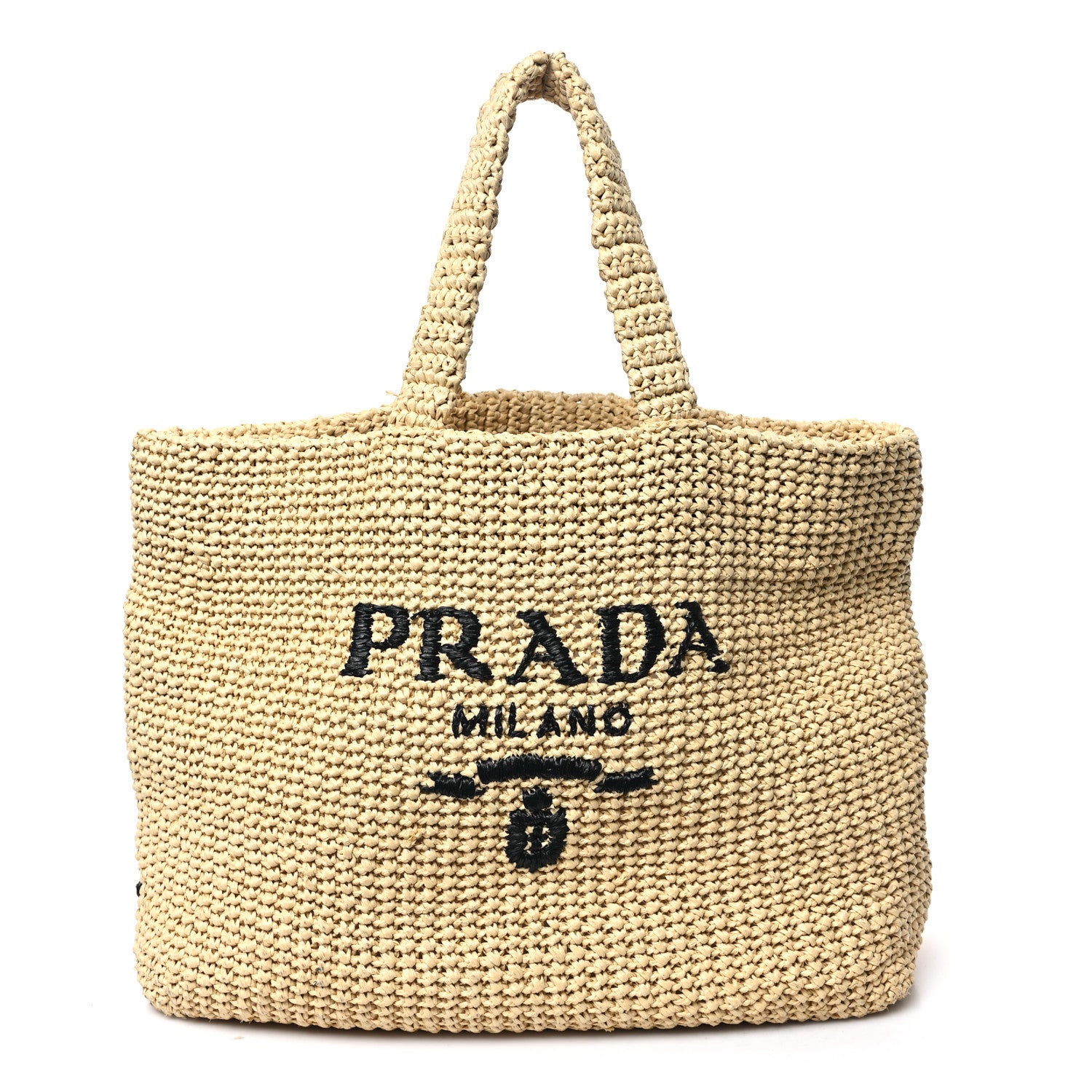 Prada Yarn Raffia Effect Crochet Embroidered Logo Tote Naturale 1 of 12