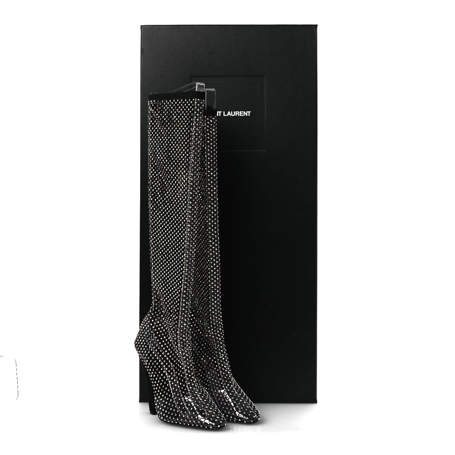 Saint Laurent Mesh Crystal Suede Koller 110 Knee High Boots 39 Black 10 of 10