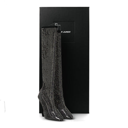 Saint Laurent Mesh Crystal Suede Koller 110 Knee High Boots 39 Black 10 of 10