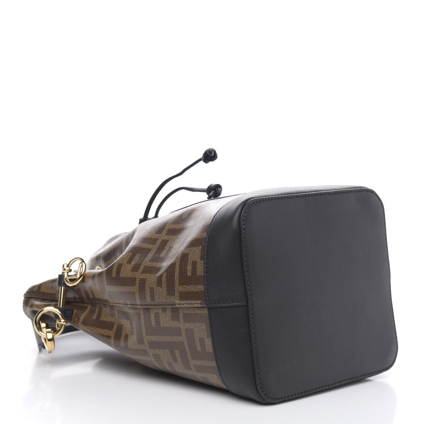 Glazed Fabric Vitello Grace F is Fendi FF 1974 Stamp Patch Grande Mon Tresor Bucket Bag Mogano Panna Black