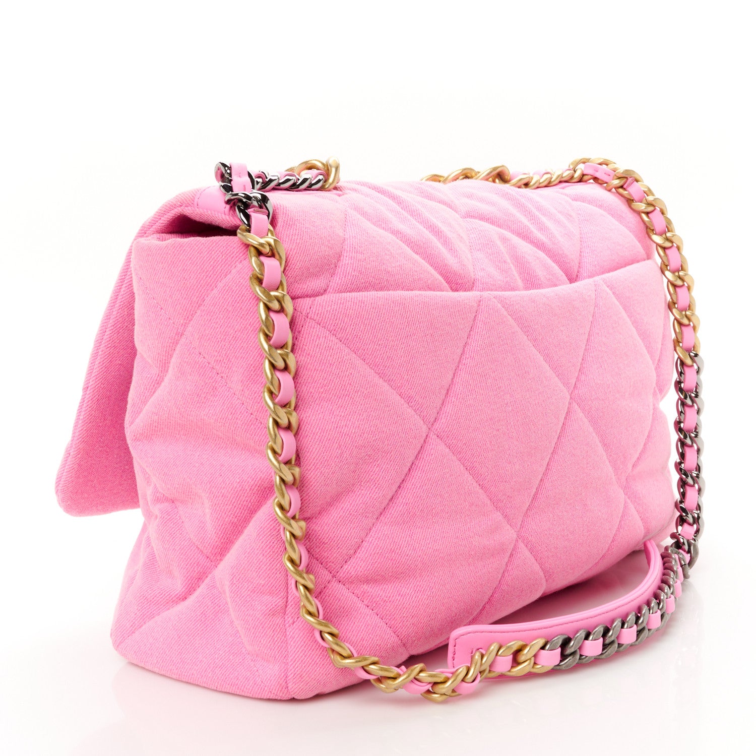 Chanel Denim Quilted Maxi Chanel 19 Flap Neon Pink 3 of 11