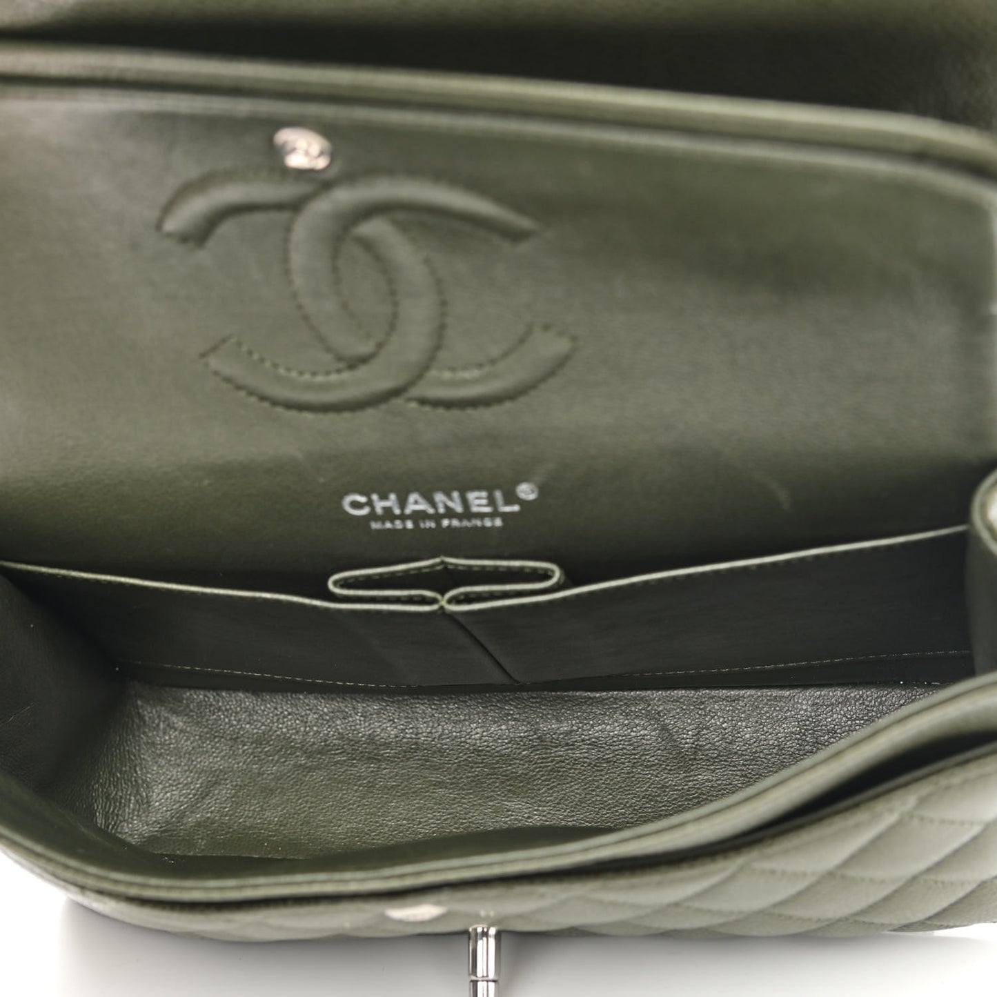 Caviar Quilted Medium Double Flap Dark Green