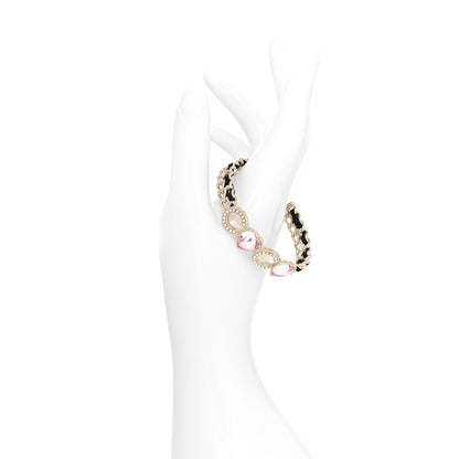Chanel Crystal Pearl Coco Heart Chain Cuff Bracelet S Pink 2 of 5