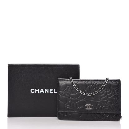 Chanel Lambskin Camellia Embossed Wallet on Chain WOC Black 12 of 12