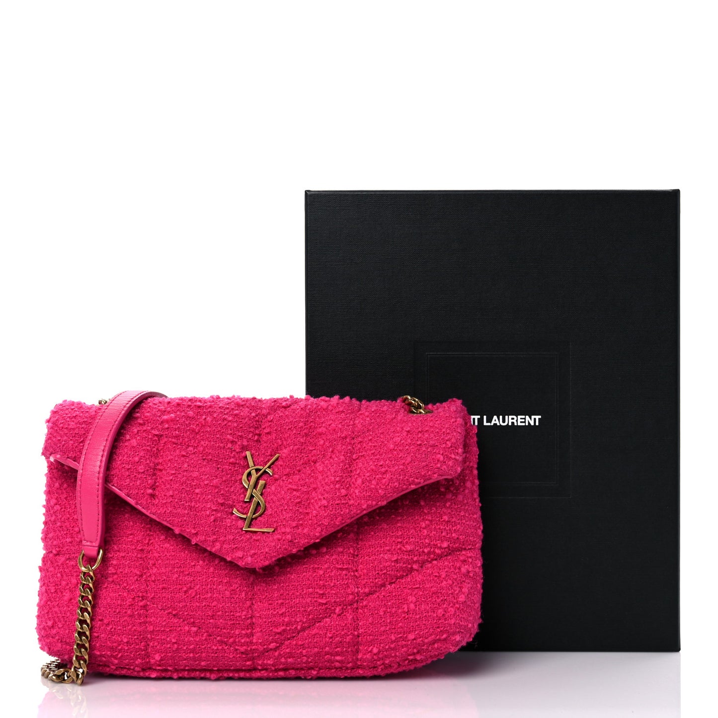Boucle Tweed Quilted Toy Loulou Puffer Monogram Chain Satchel Magenta