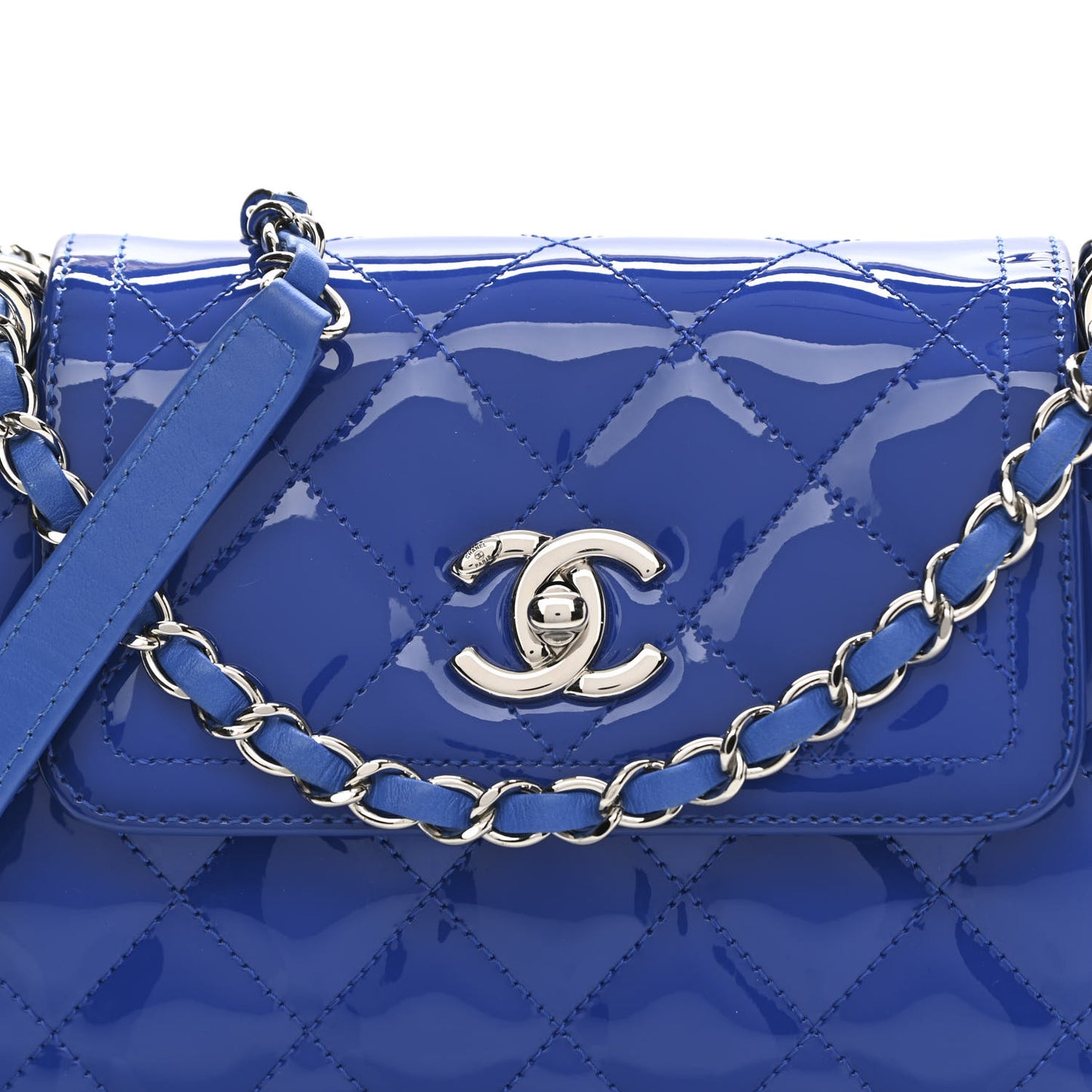 Patent Quilted Medium Coco Shine Accordion Flap Blue