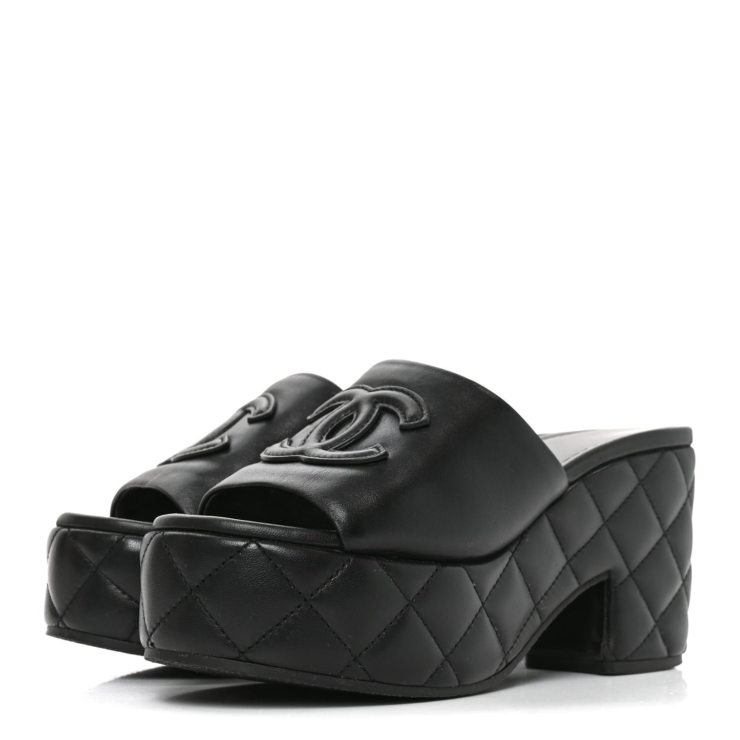 Lambskin Quilted CC Platform Mules 38 Black