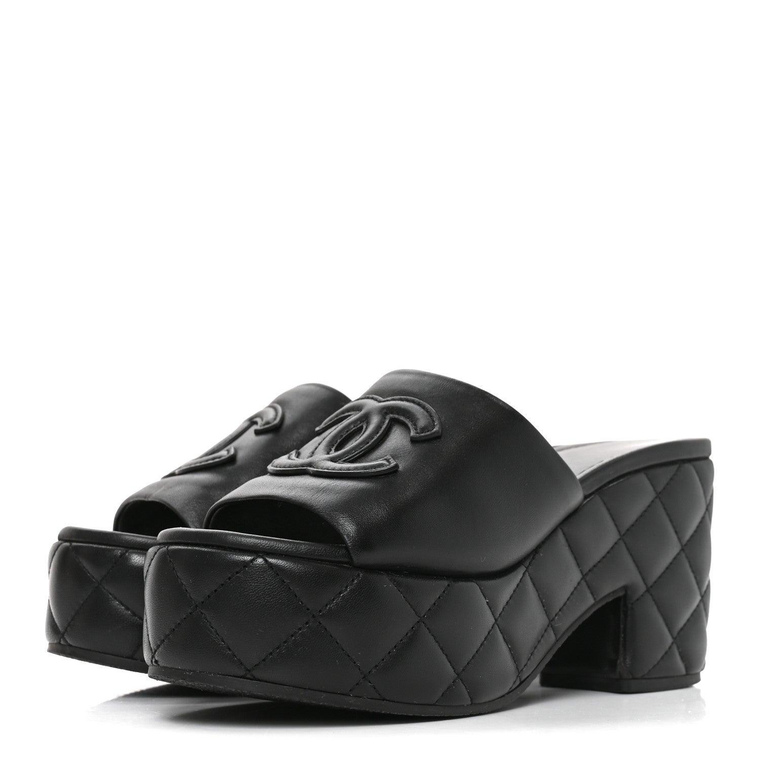 Chanel Lambskin Quilted CC Platform Mules 38 Black 4 of 8