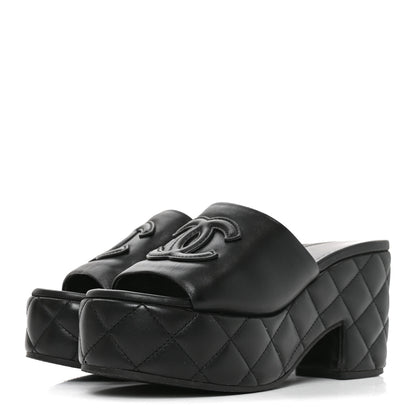 Chanel Lambskin Quilted CC Platform Mules 38 Black 4 of 8