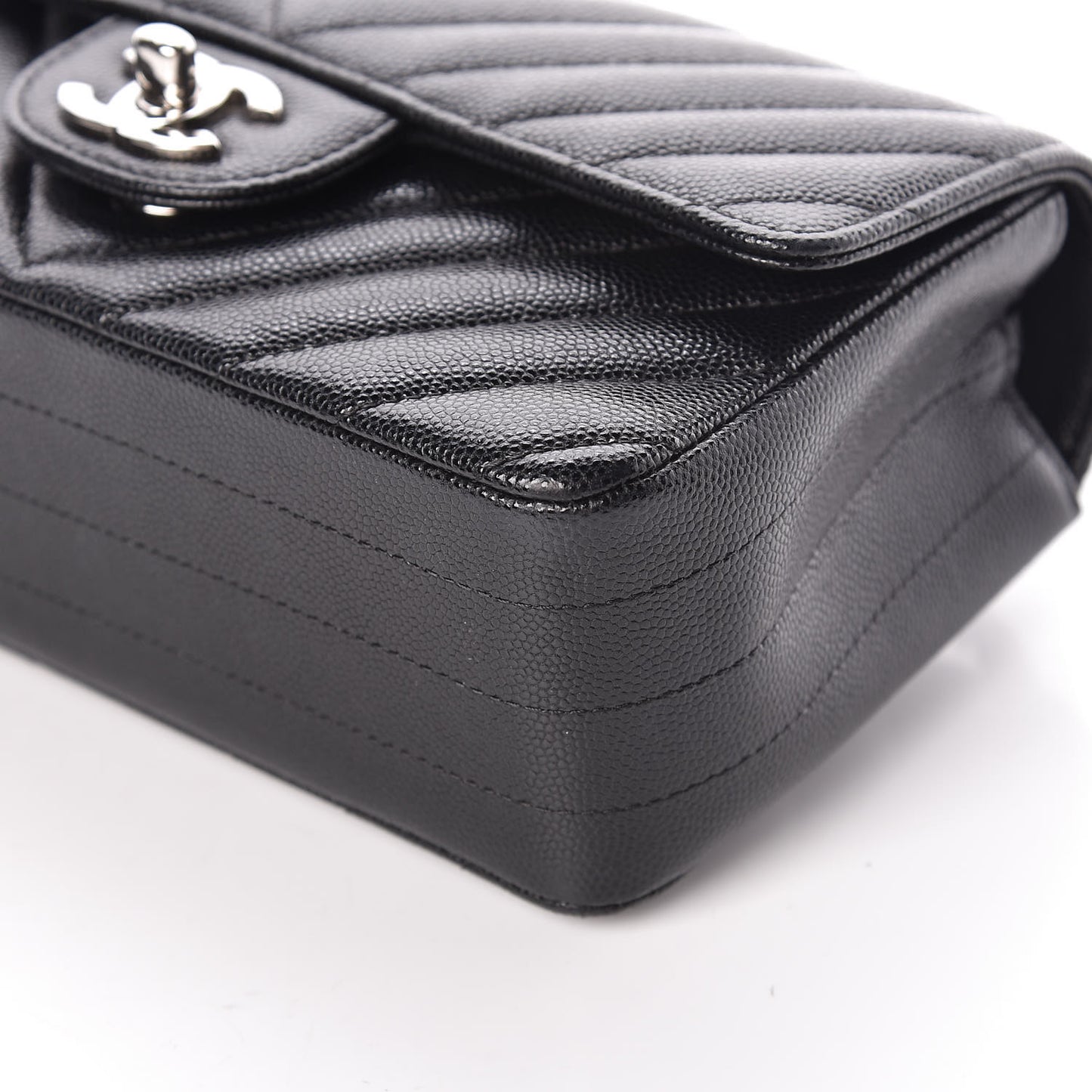 Caviar Chevron Quilted Mini Rectangular Flap Black
