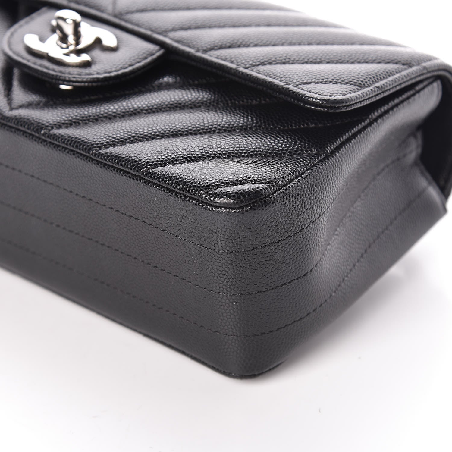 Chanel Caviar Chevron Quilted Mini Rectangular Flap Black 6 of 11