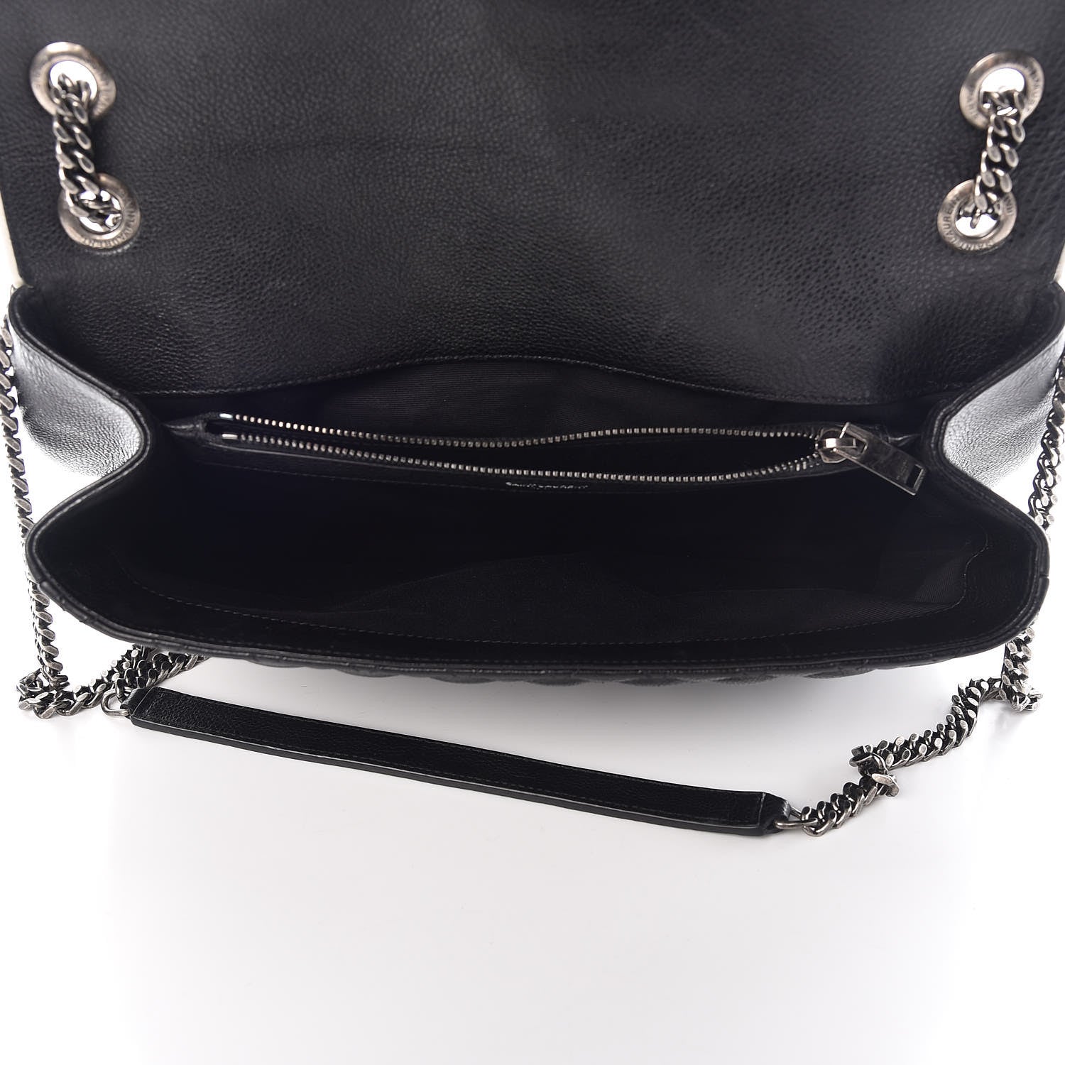Saint Laurent Calfskin Mixed Matelasse Triquilt Large Monogram Envelope Satchel Black White 5 of 17