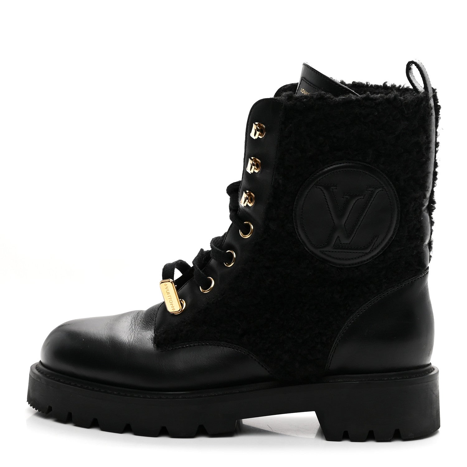 Louis Vuitton Shearling Calfskin Territory Ranger Combat Boots 41 Black 1 of 9
