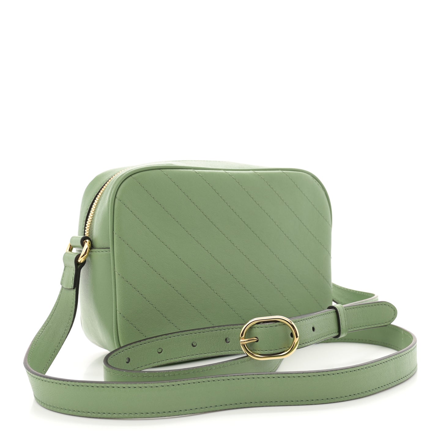 Sakai Be Green Calfskin Diagonal Stitched Small Blondie Shoulder Bag Light Green