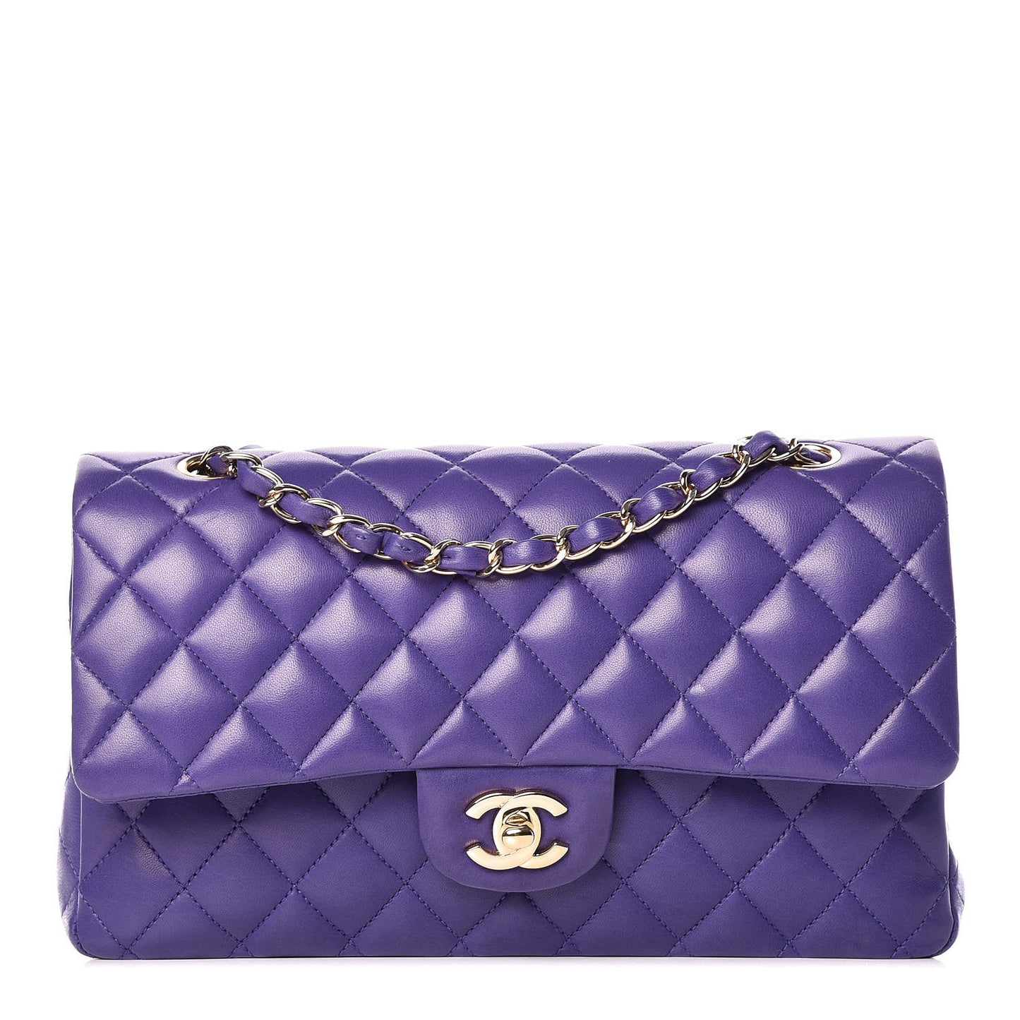 Lambskin Quilted Medium Double Flap Dark Purple