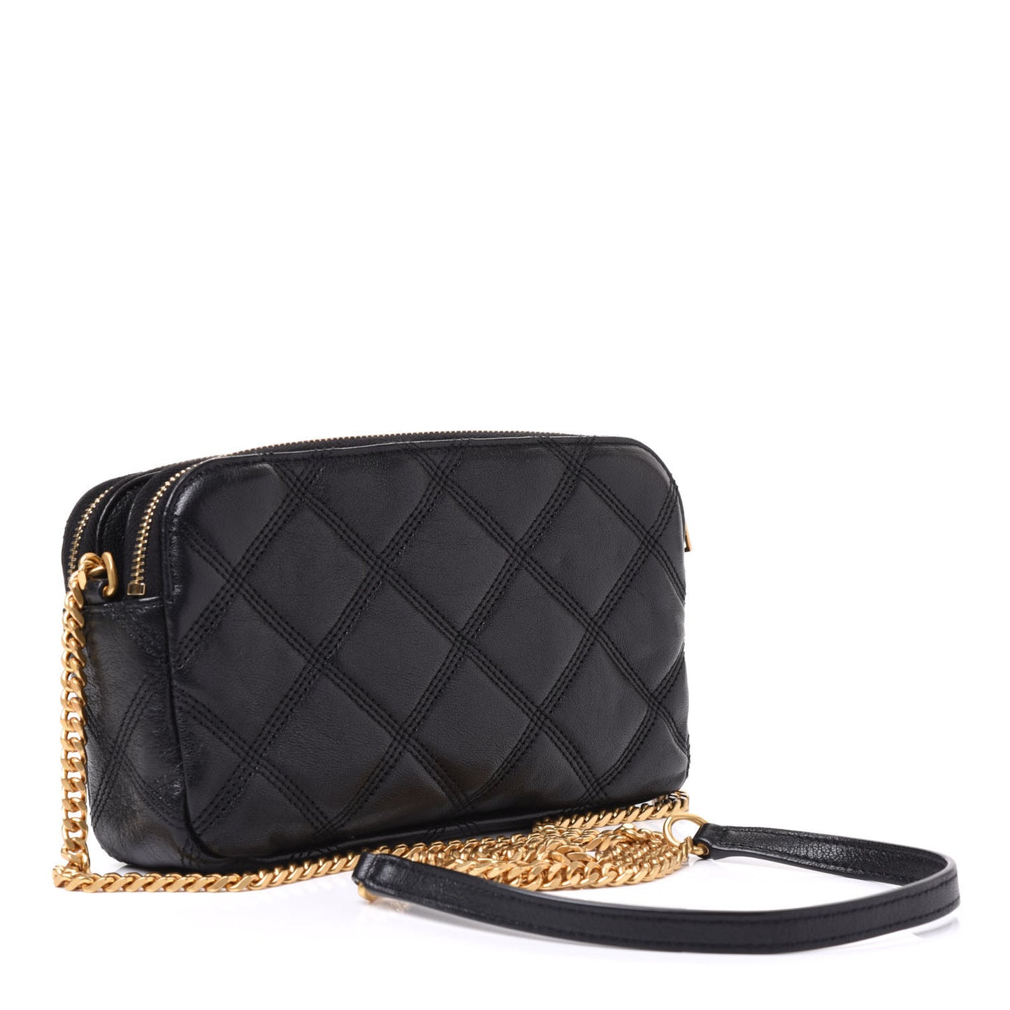 Grained Lambskin Quilted Mini Becky Double Zip Bag Black